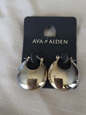 Ava & Aiden Two-Tone Shiny Hoop Drop Earrings